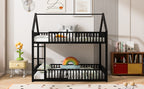 Metal Twin Over Twin House Bunk Bed With Fence And Door