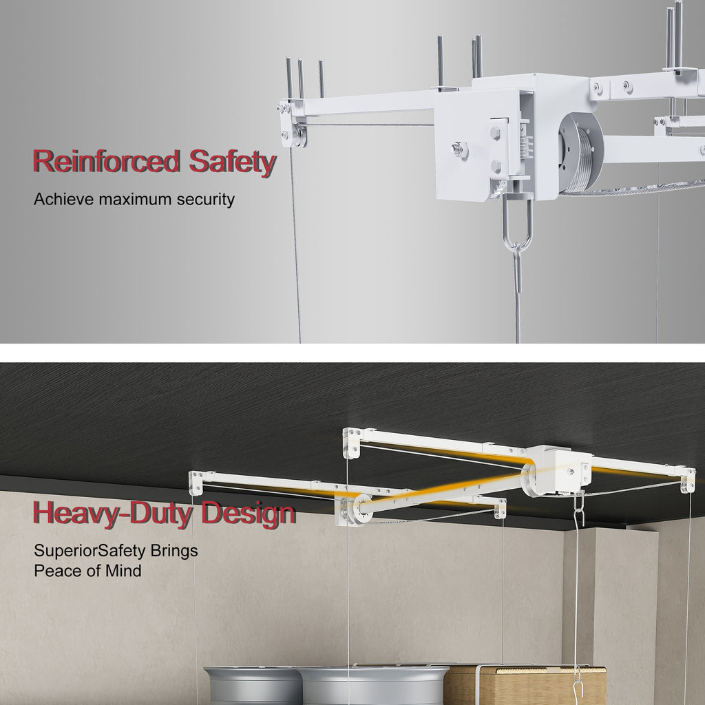 White Overhead Garage Storage Rack 4x8 FT for High Ceilings