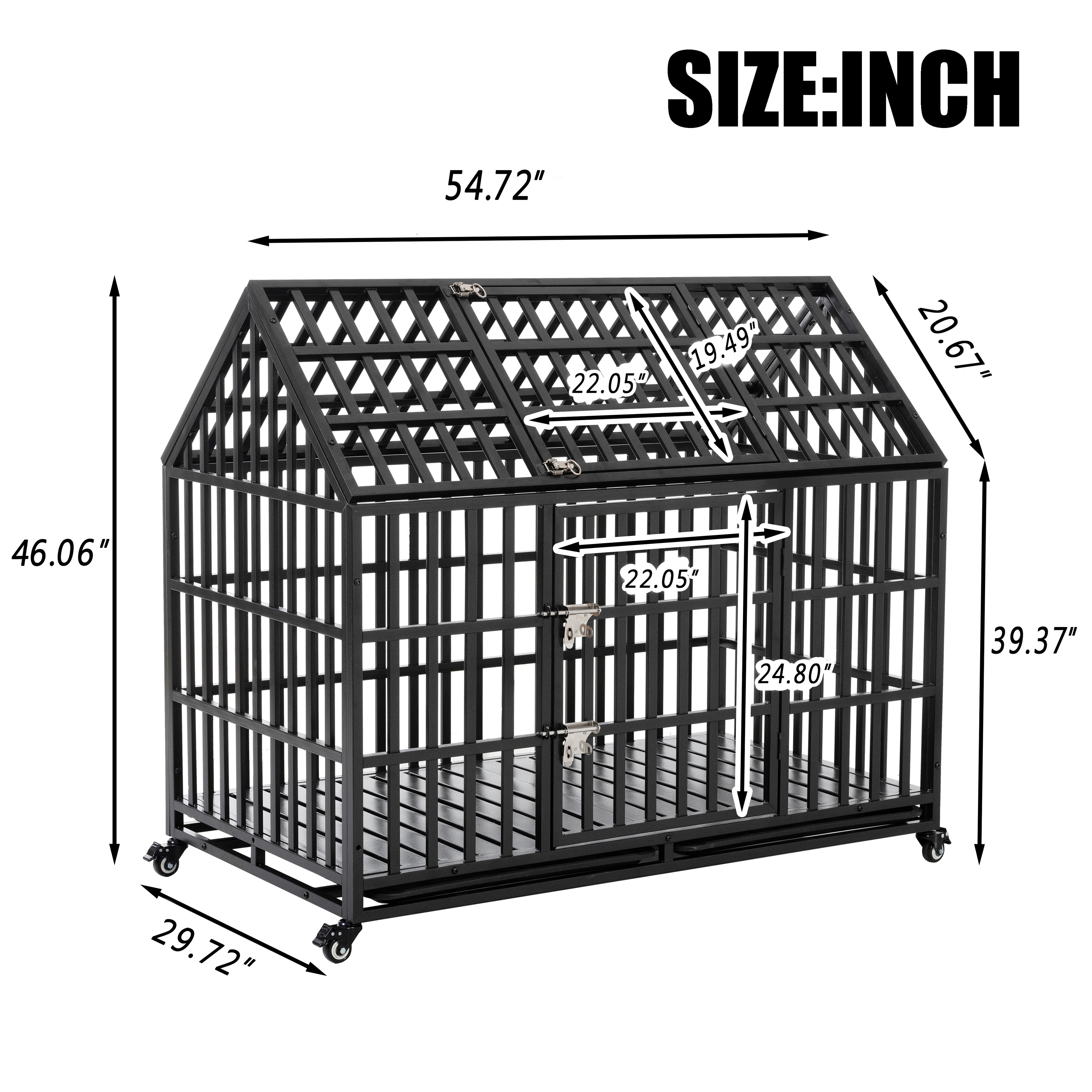 55" Heavy Duty Dog Crate for Large Dogs with Lockable Wheels