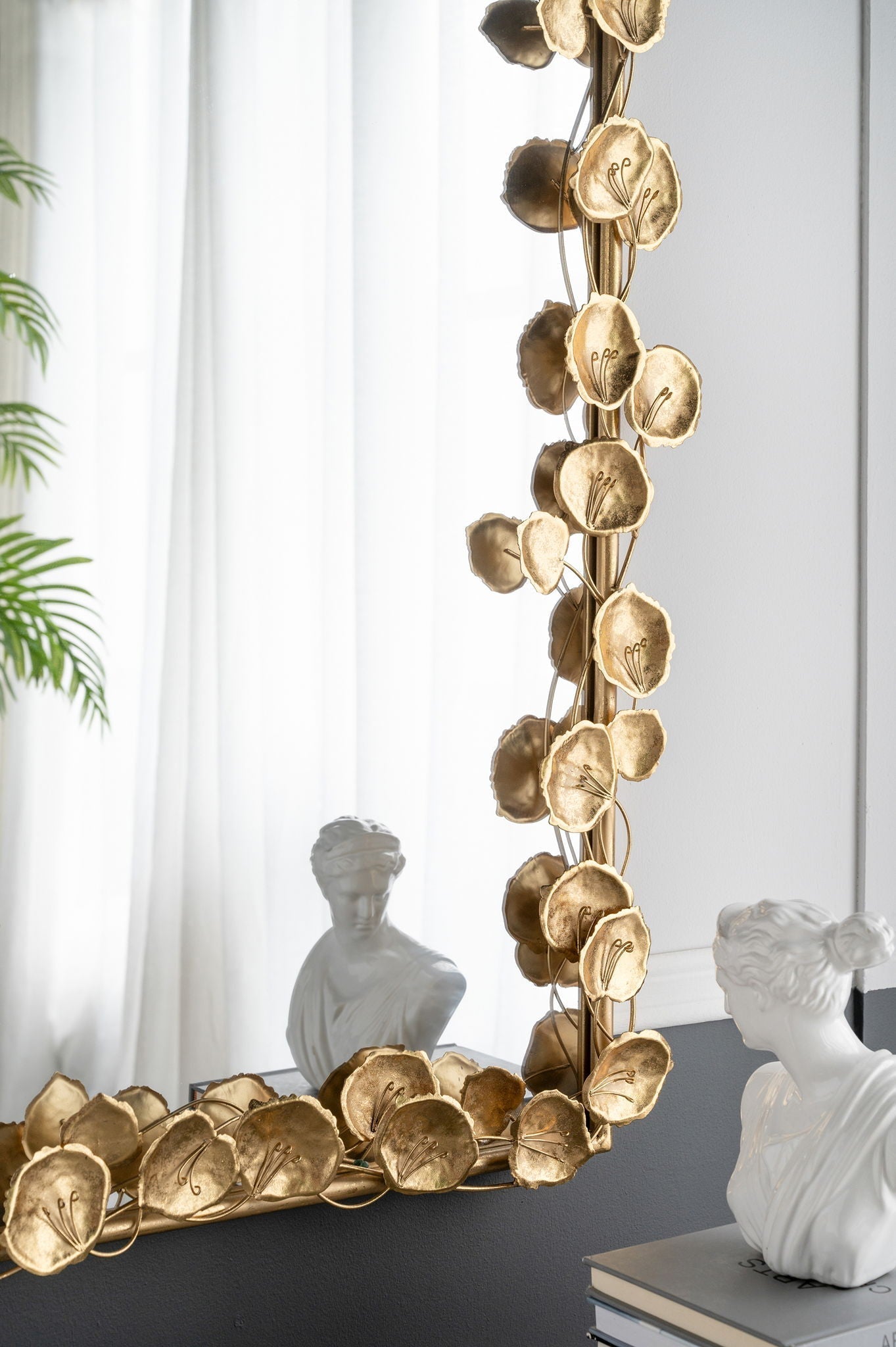Full Length Arched Wall Mirror With Gold Leaf Accents