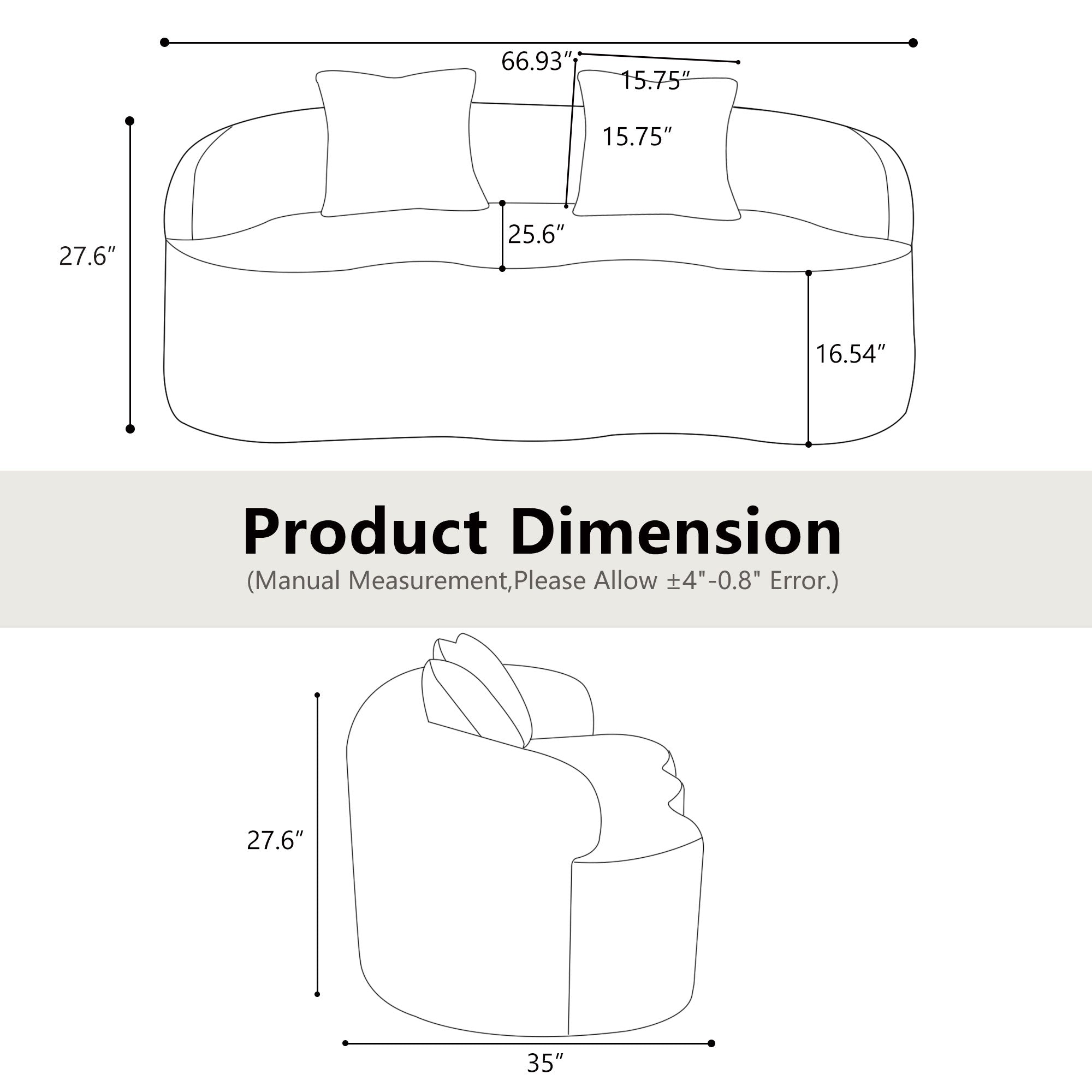 White Curved Loveseat Sofa with Round Armrest