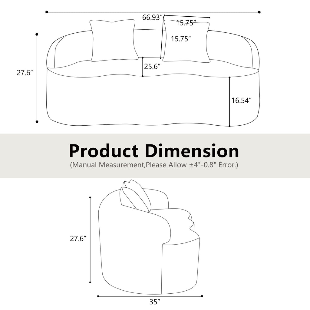 Grey Curved Loveseat Sofa with Round Armrest