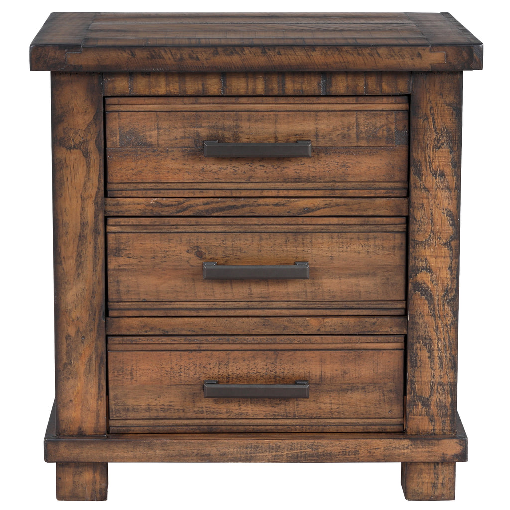 Rustic Three Drawer Reclaimed Solid Wood Nightstand