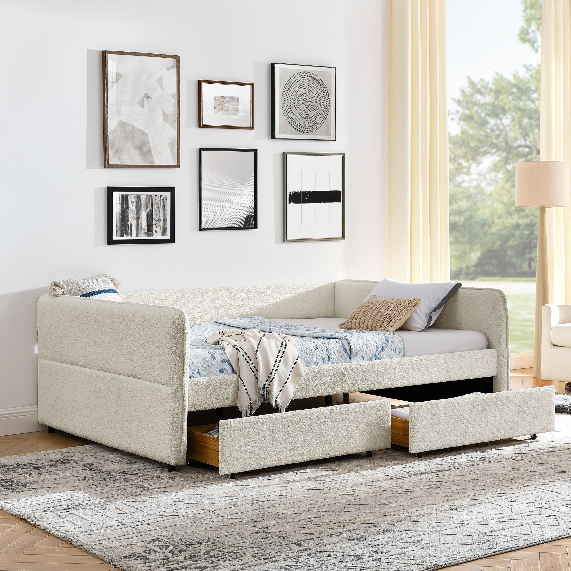 Daybed with Trundle Upholstered Tufted Sofa Bed