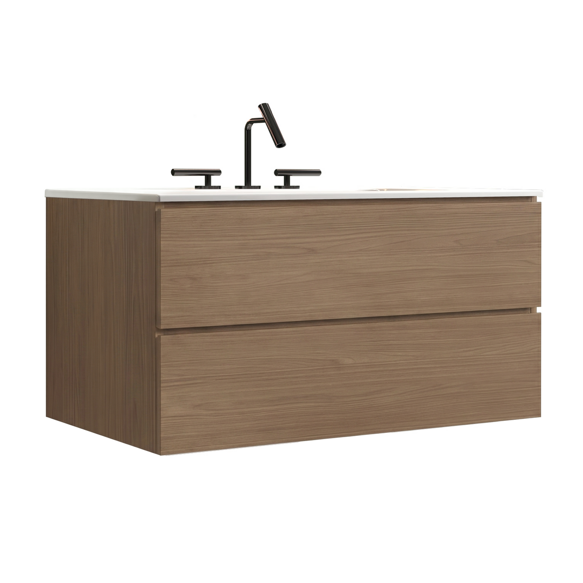 TIA Wall Mount 36" Bathroom Vanity, Walnut Brown, Ceramic Sink