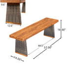 Outdoor Acacia Wood Bench Set of 2 - Teak Finish