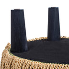 Edward 17.5" Round Upholstered Ottoman with Bullion Fringe, Olive