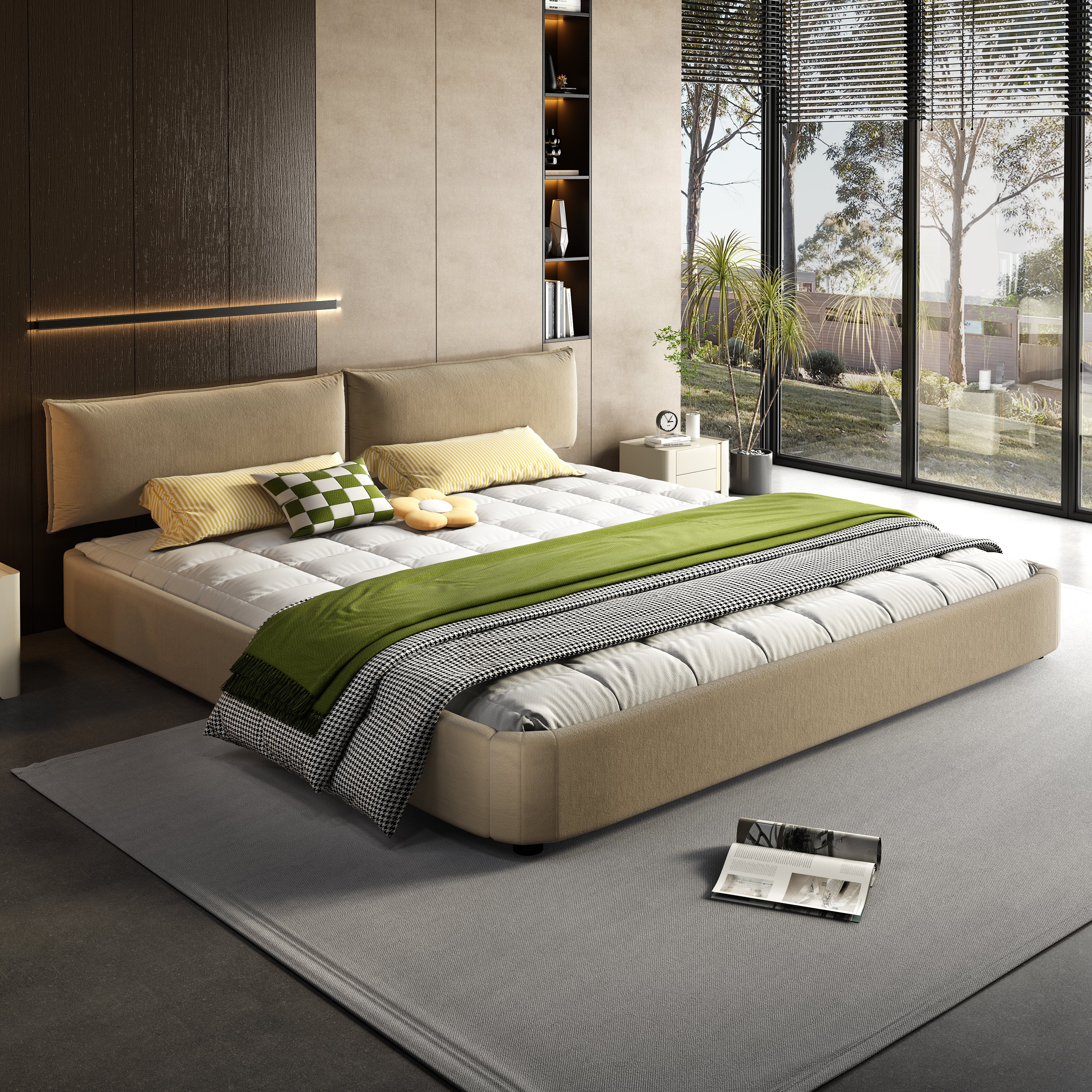 King Size Cloud Bed Frame with Oversized Padded Movable Headboard