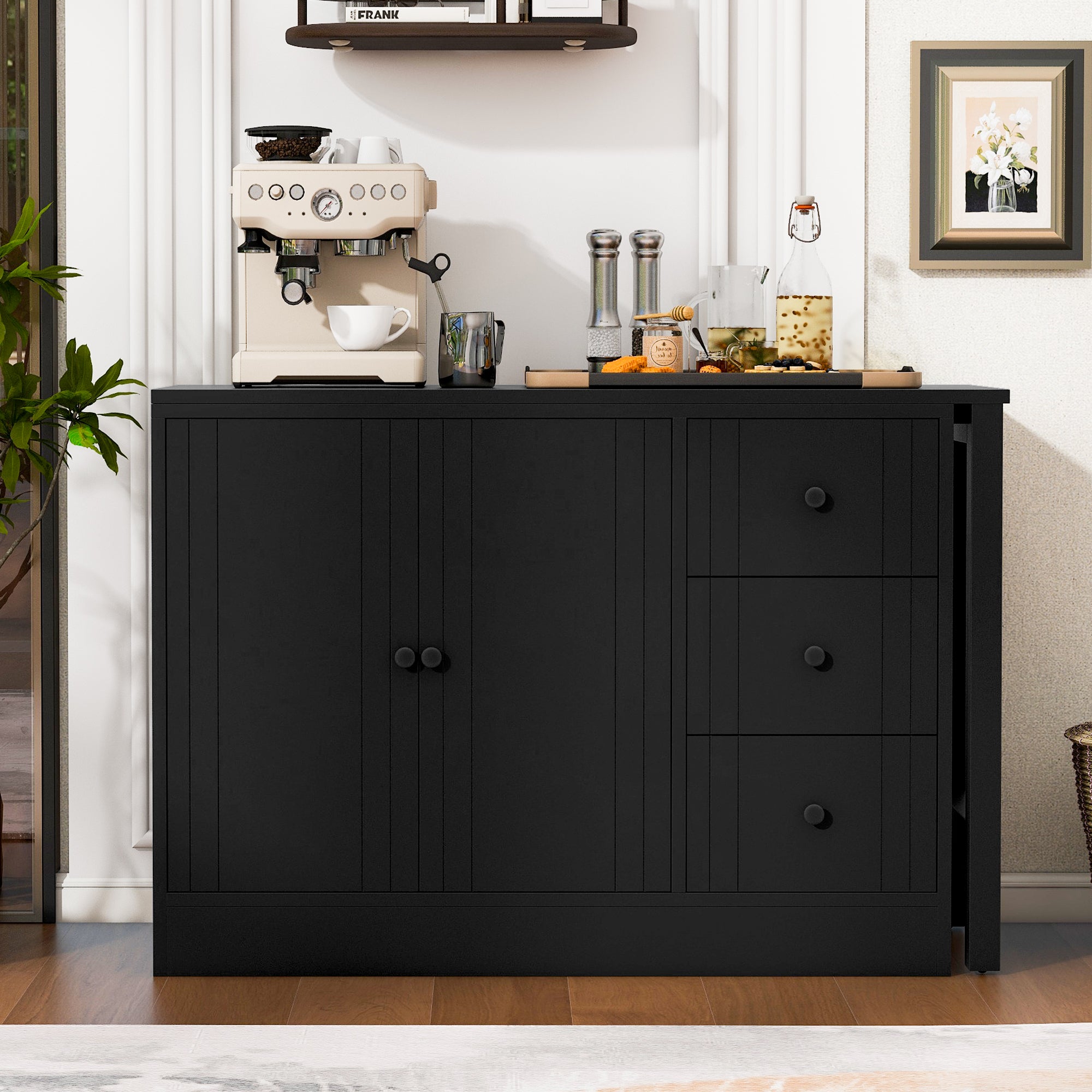 U Style 89.7'' Wooden Sideboard with Extendable Table