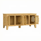 Lars Indoor Rattan Decorated Rubber Wood Dog Crate Cabinet