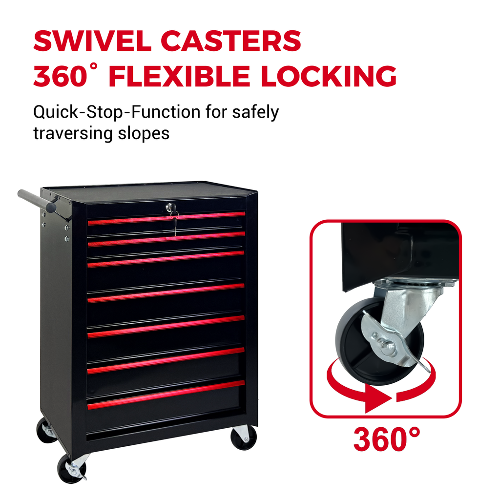 Rolling Metal Tool Chest with 7 Drawers - Black