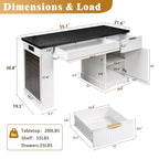 55" Modern Fluted Office Desk with Storage Cabinet & Drawers