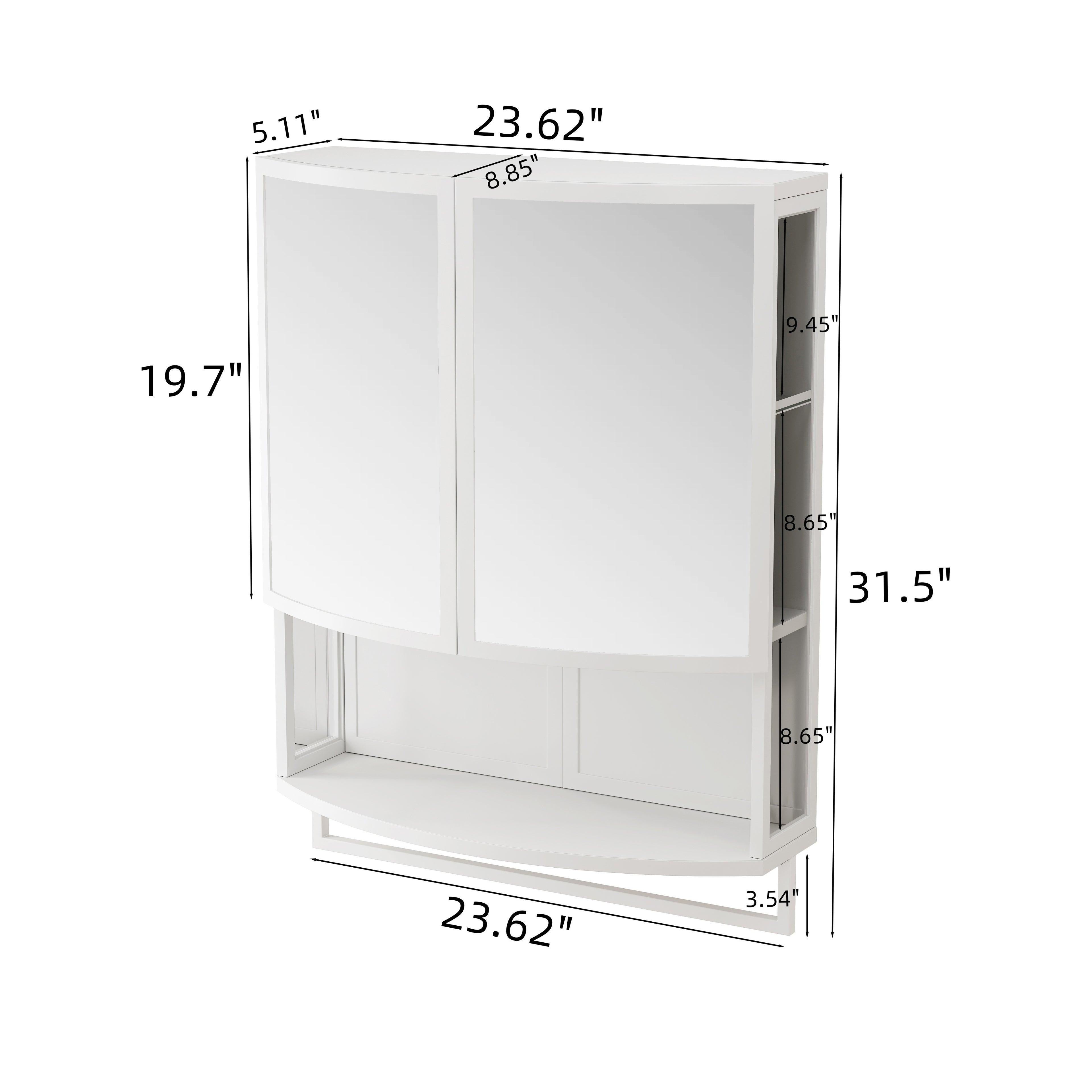 23.62" Modern Arched Glass Double-Door Wardrobe