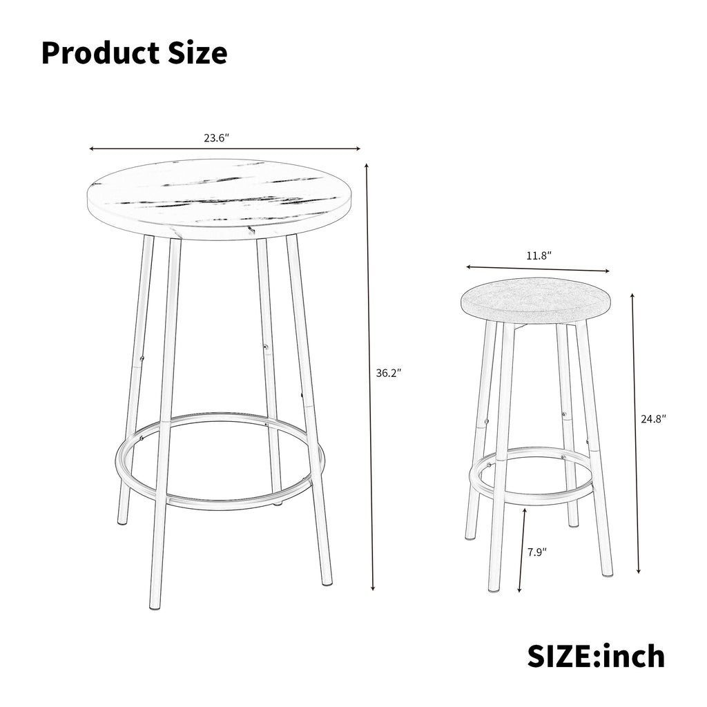 3-Piece Bar Table Set with 2 Bar Stools