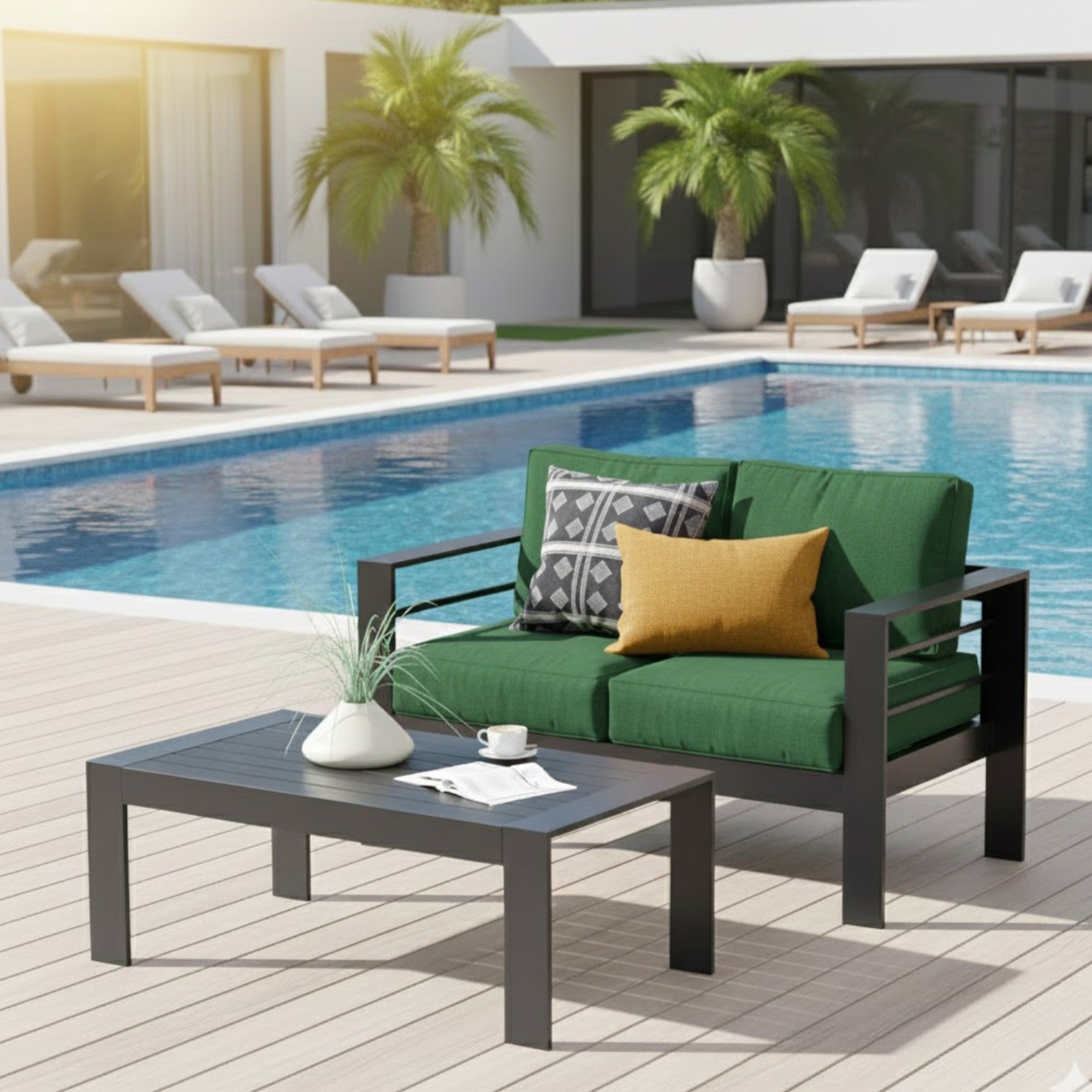 Modern 43" All-Weather Aluminum Patio Coffee Table