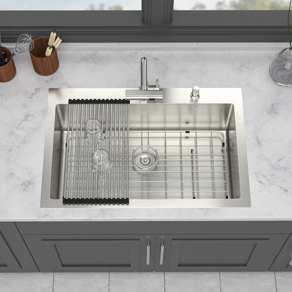 30" Drop-In Kitchen Sink with Pull-Out Faucet and Soap Dispenser