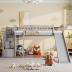Stairway Twin Size Loft Bed with Two Drawers and Slide, Gray