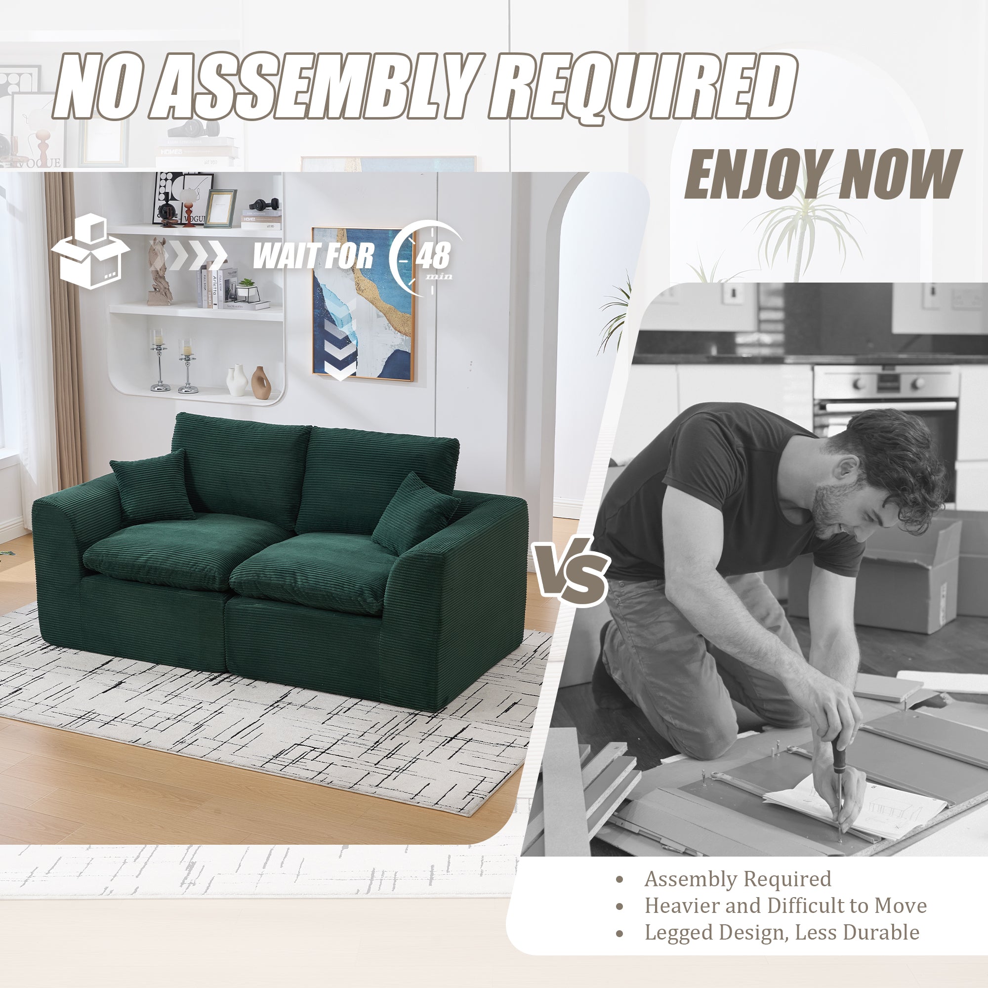 United We Win Modular Sectional Sofa - Comfy Cloud 2 Seater