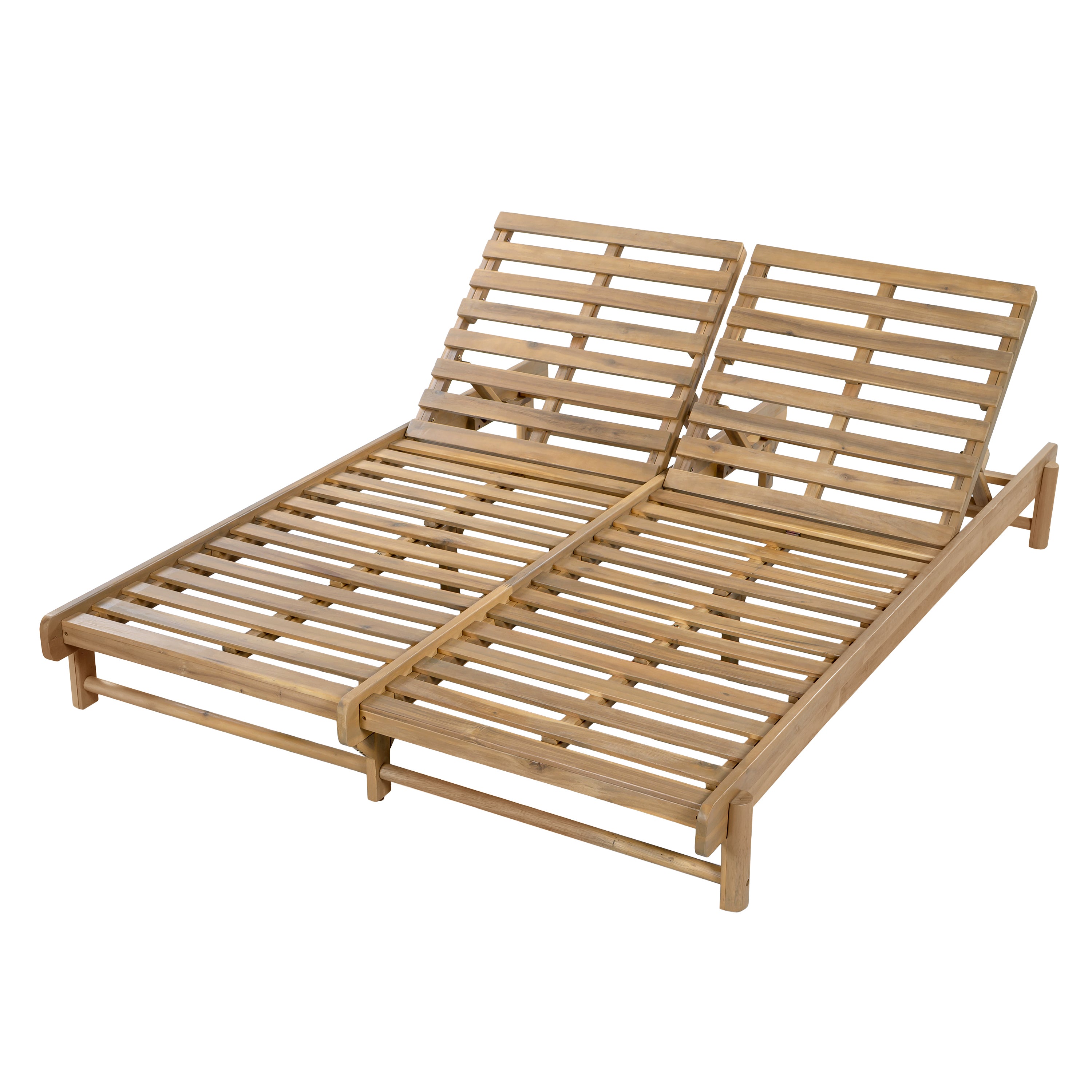 Light Teak Acacia Wood Double Chaise Lounger Set