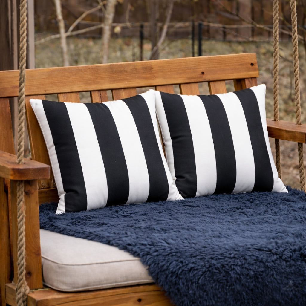 2 Pack Outdoor Pillow Covers - Black/White Striped
