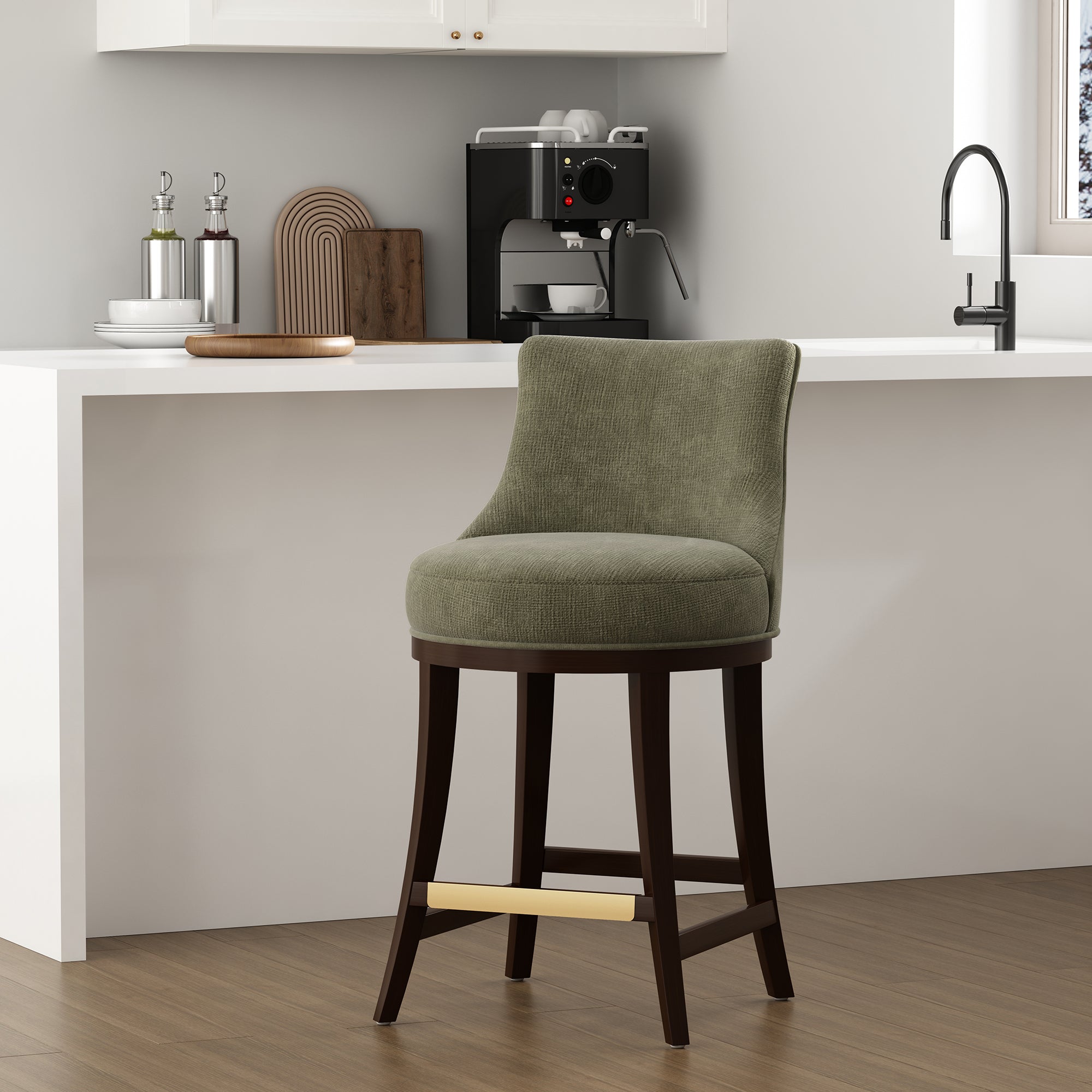 Lucia Wood Chenille Counter Stool in Leaf
