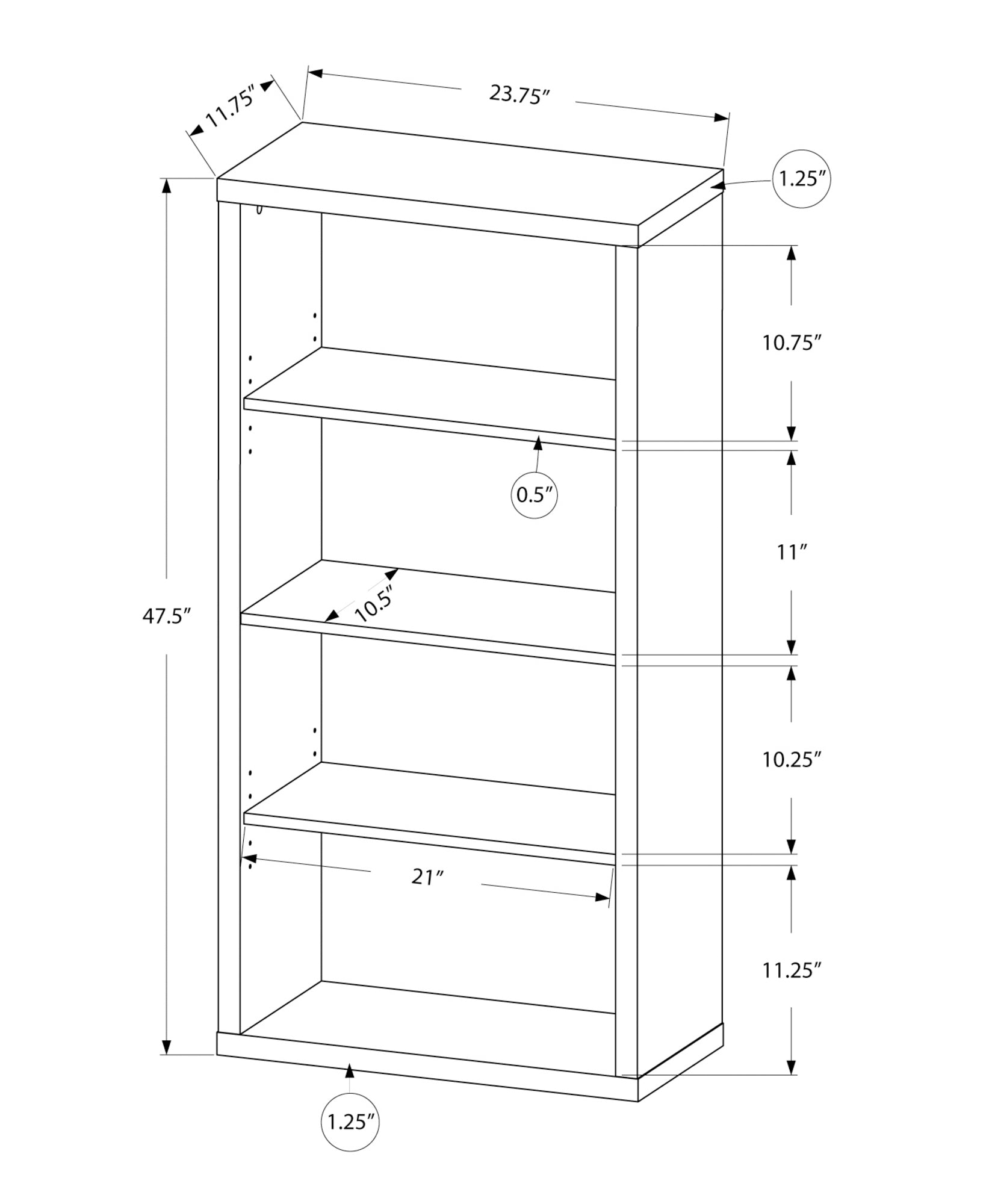 Bookshelf, Bookcase, Etagere, 5 Tier, 48"h, Office, Bedroom