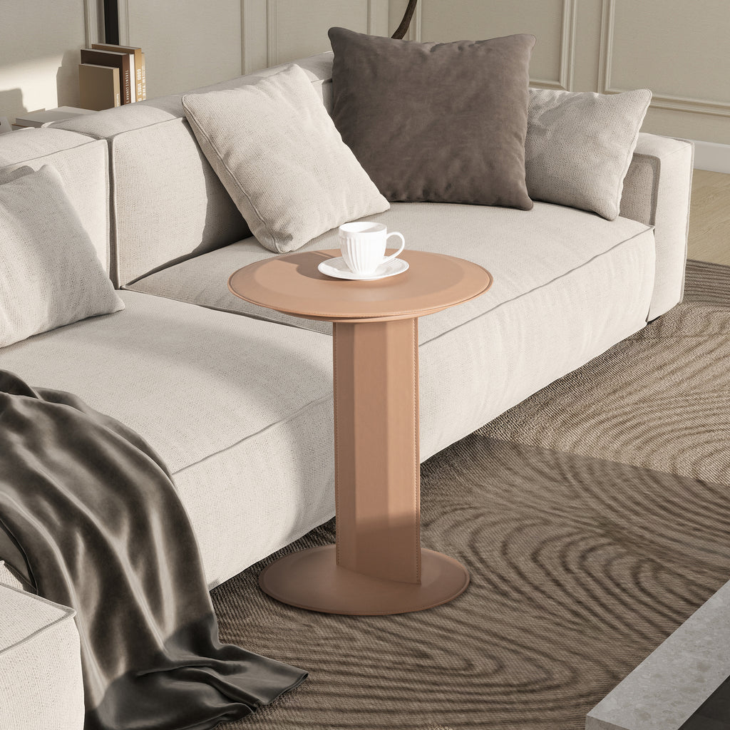 Mode 18" Leatherette Round C-Shaped Sofa Side Table