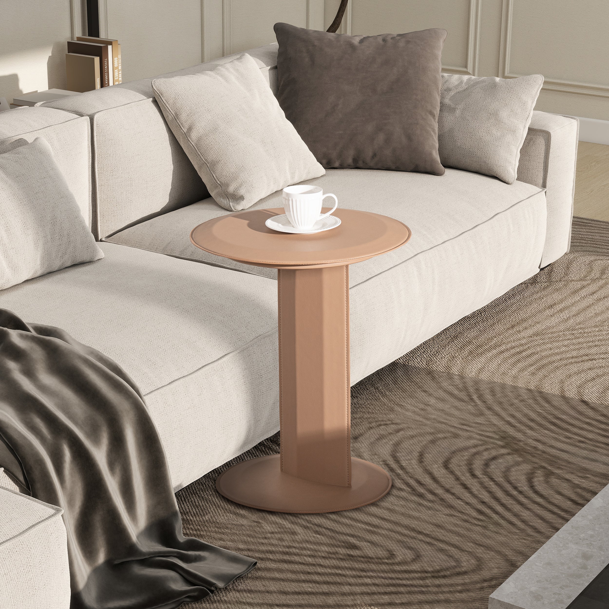 Mode 18" Leatherette Round C-Shaped Sofa Side Table