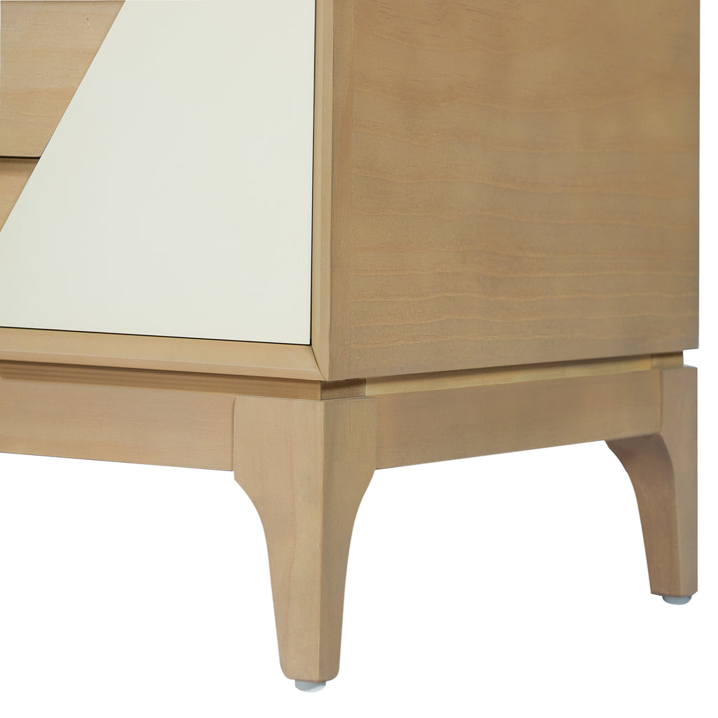 Modern 2-Drawer Nightstand, Japandi Style with Geometric Patchwork, Natural