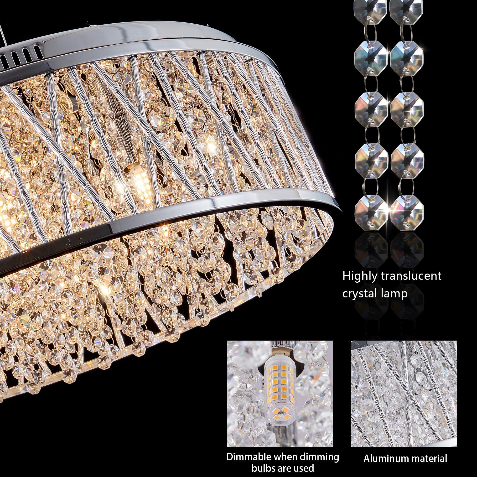 Modern Crystal Chandelier - 19 Inches Round Flush Mount Light