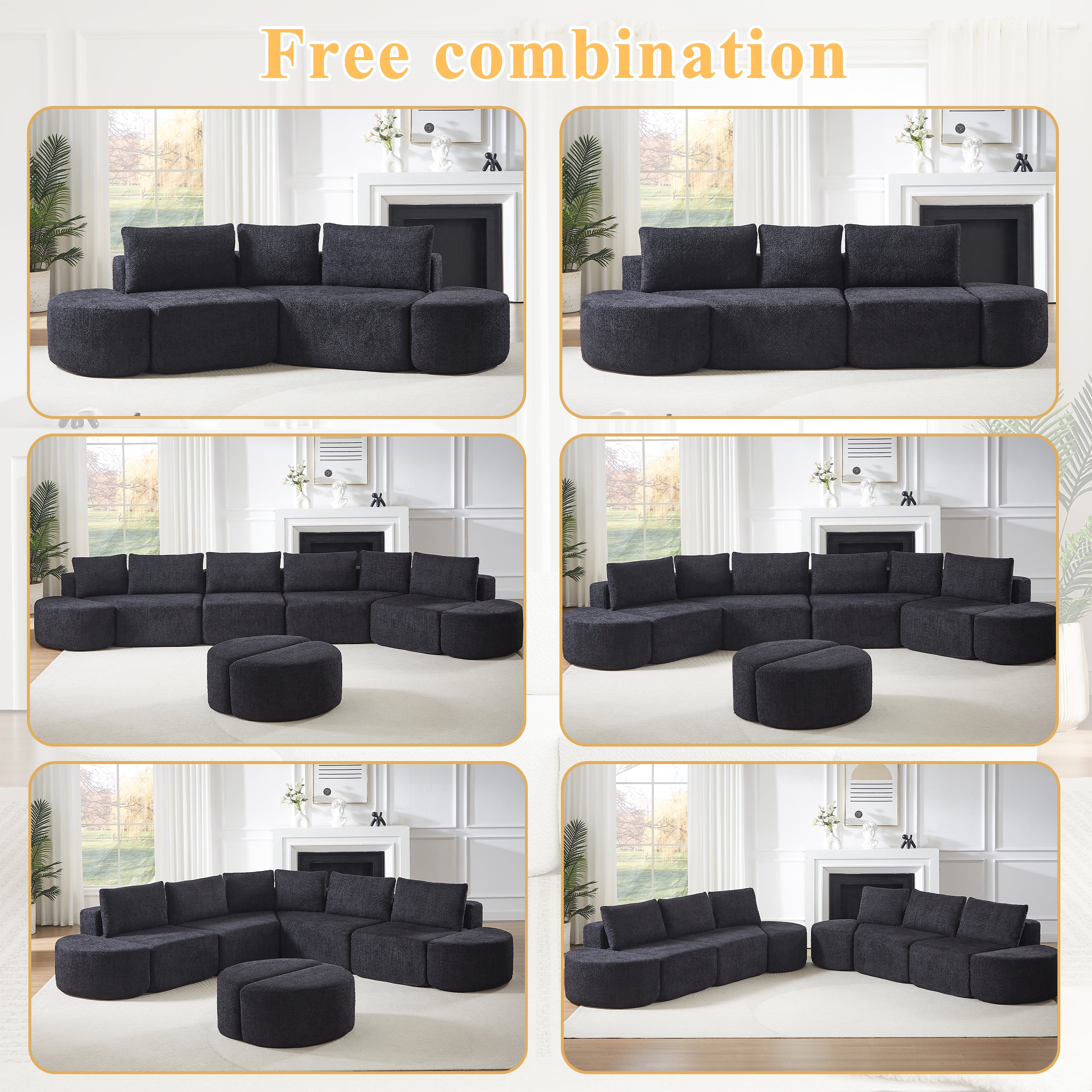 106.3-Inch V-Shaped Modular Sofa Set in Chenille Fabric