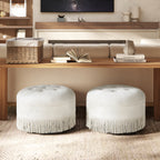 Yolanda 24" Round Upholstered Accent Ottoman, Almond