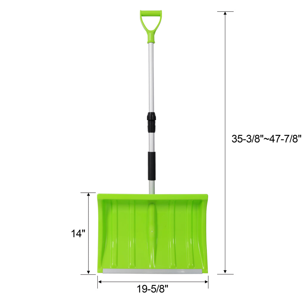 Portable Adjustable Height Snow Shovel with D-Grip Handle, 19-Inch Blade, Green