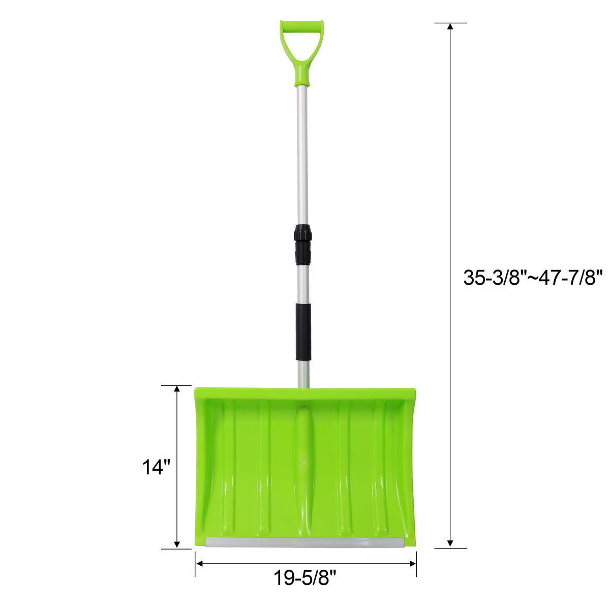 Portable Adjustable Height Snow Shovel with D-Grip Handle, 19-Inch Blade, Green