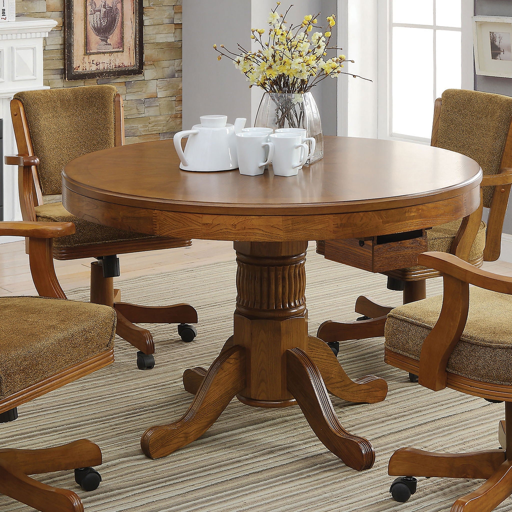 Ghilardi - Game Table Cupholders Round Table With Reversible TopPedestal Base - Amber