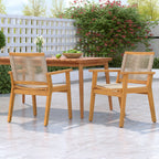 Outdoor Dining Chairs Set of 2, Teak Finish Wood Frame and Mix