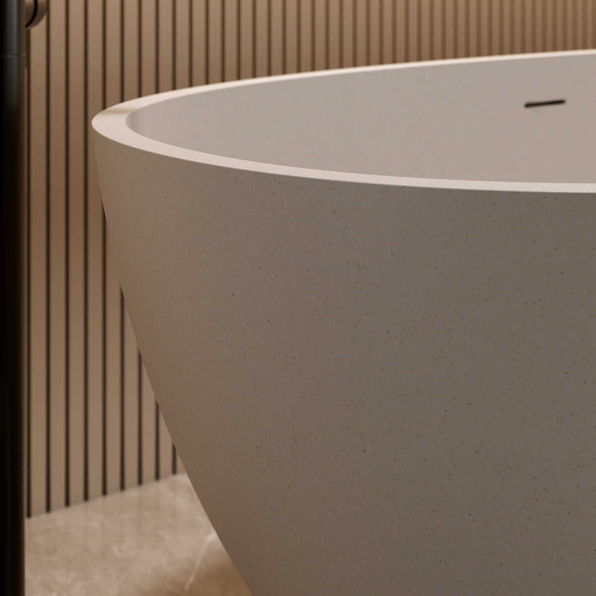 63-Inch Freestanding Soaking Bathtub, Solid Surface Stone Resin, Beige