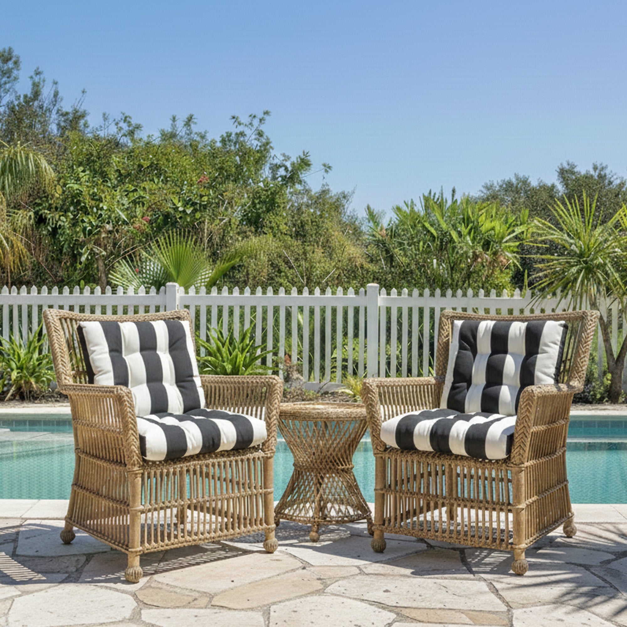 Outdoor Chair Cushions Set of 2 – Black and White Striped