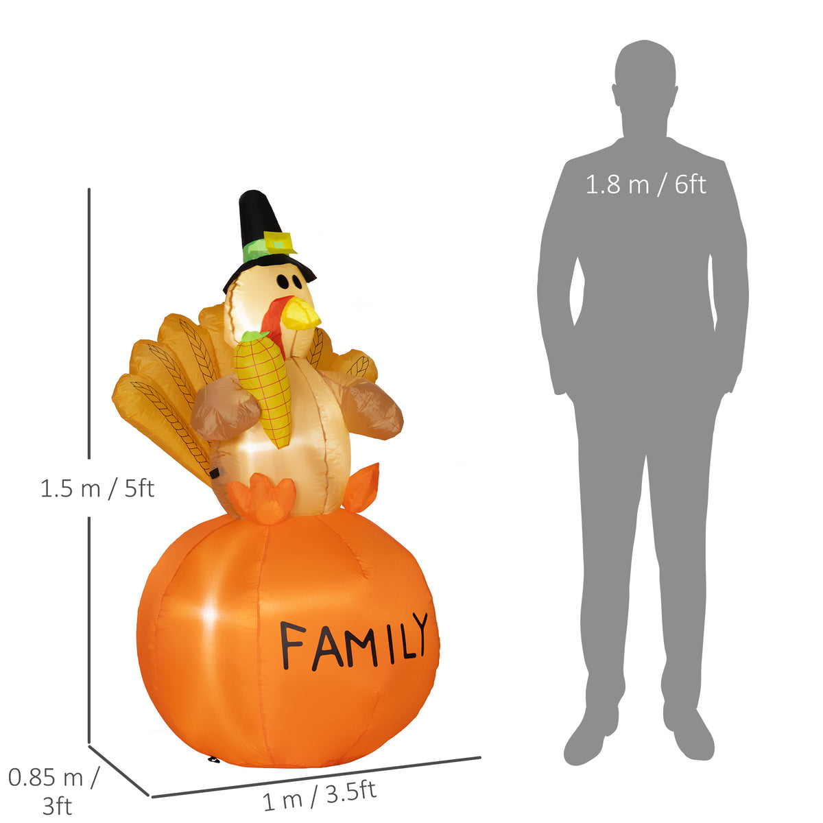 HOMCOM 4.9ft Inflatable Thanksgiving Decoration Turkey