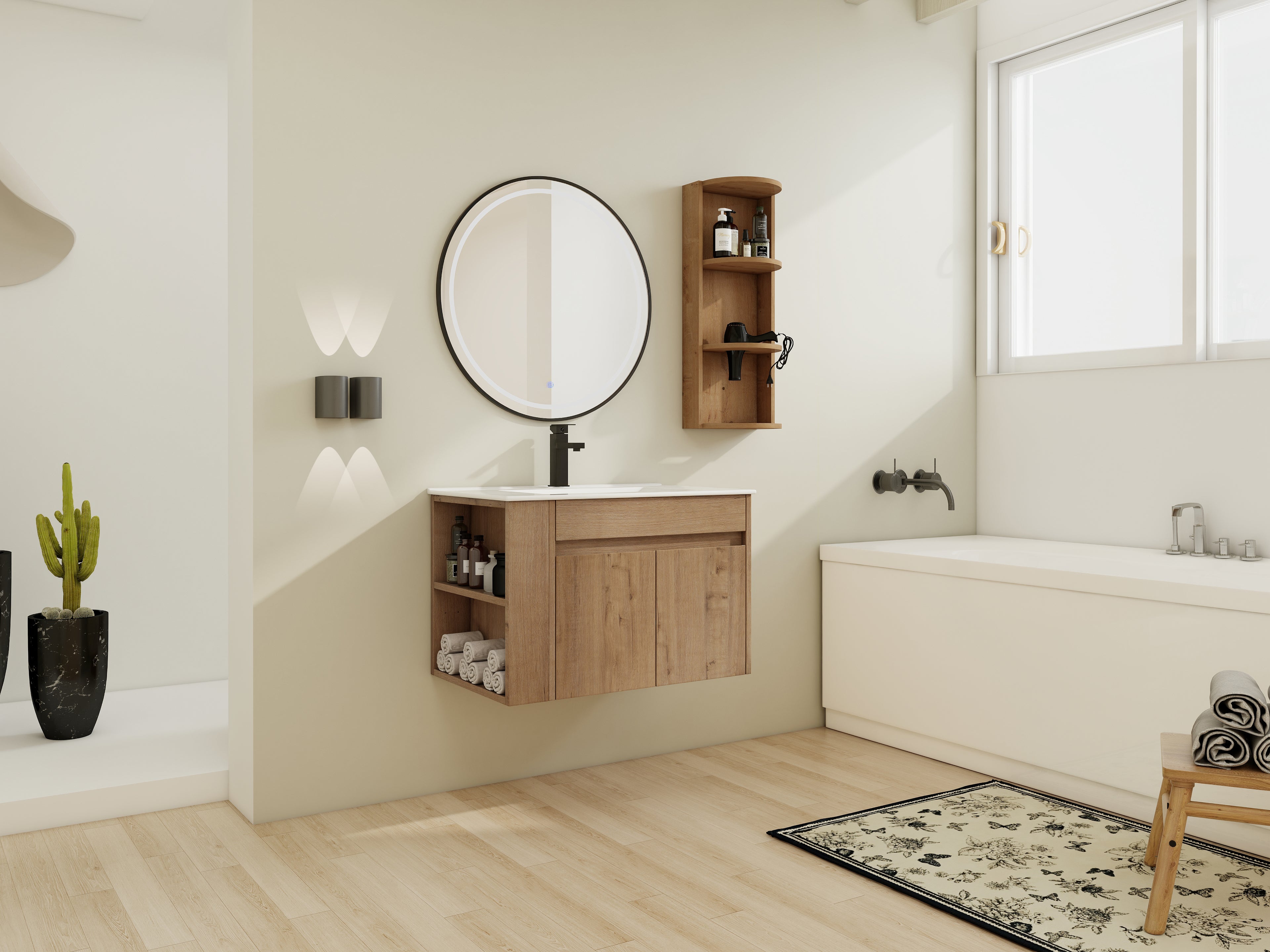 30" Wall-Mounted Bathroom Vanity With Sink and Storage Rack