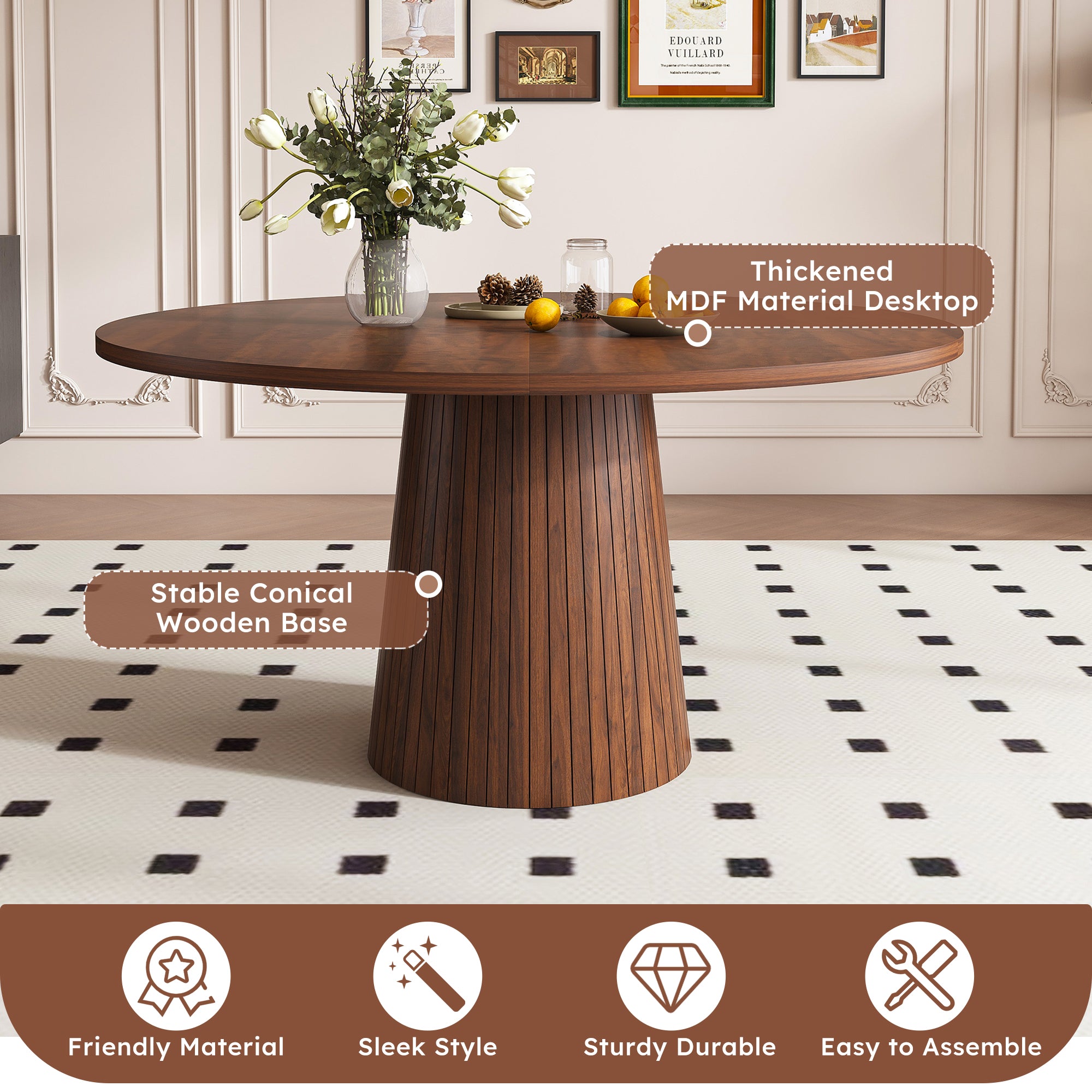 47 Inch Round MDF Dining Table for 4