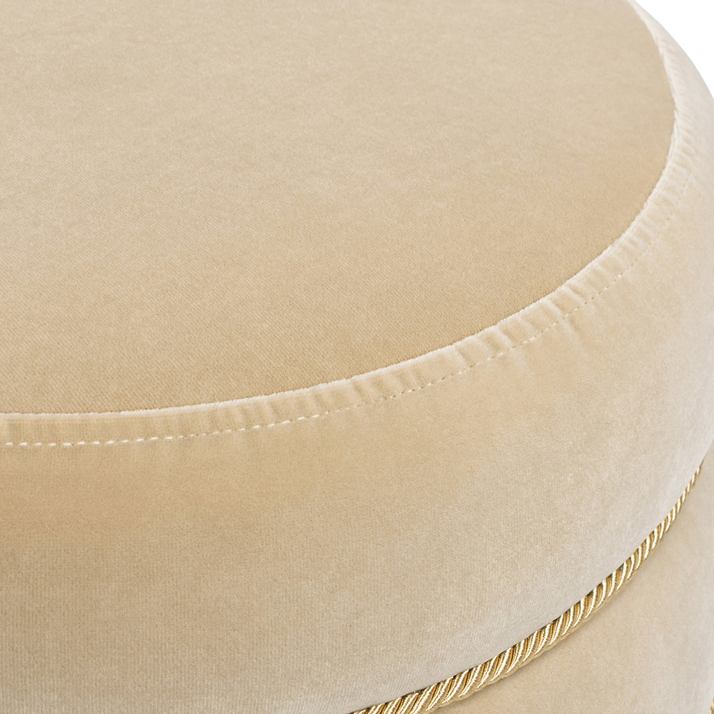 Edward 17.5" Round Upholstered Ottoman with Bullion Fringe Fawn