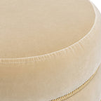 Edward 17.5" Round Upholstered Ottoman with Bullion Fringe Fawn