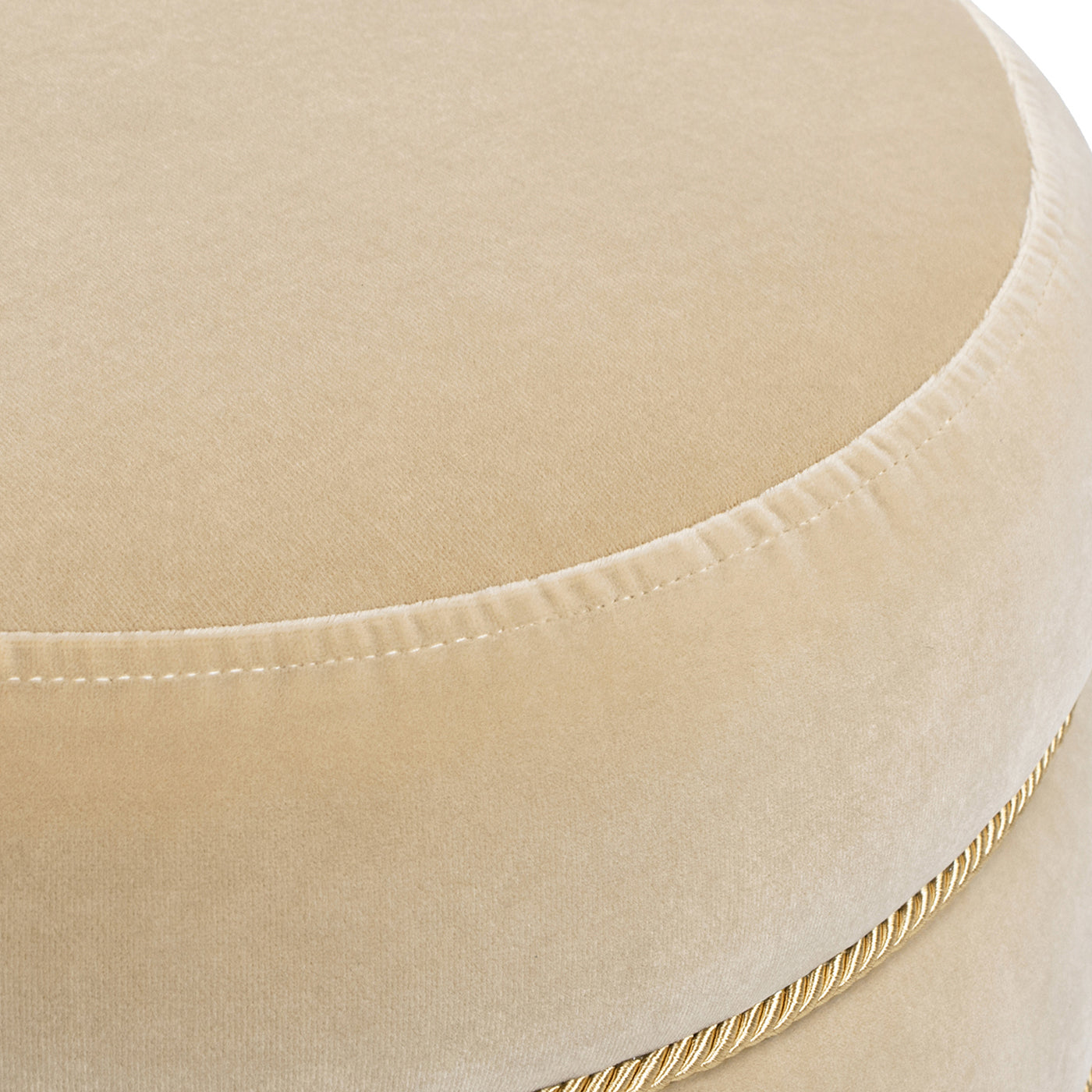 Edward 17.5" Round Upholstered Ottoman with Bullion Fringe Fawn