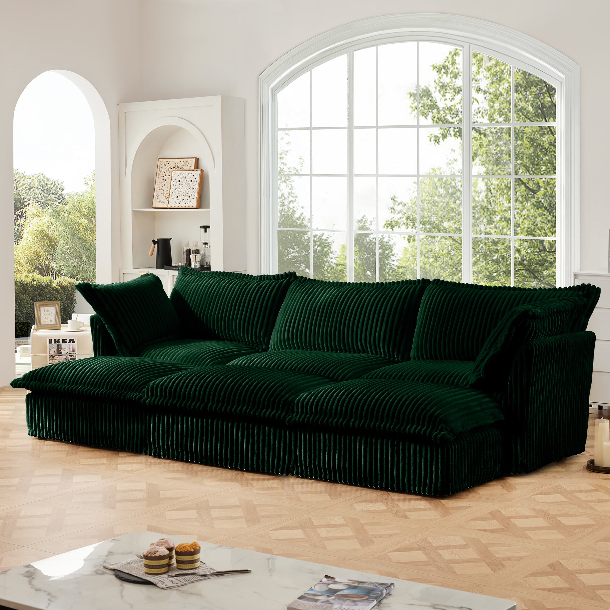 Living Room Sofa Slipcovered Sofa 3 Seater Sofa With 3 Ottomans