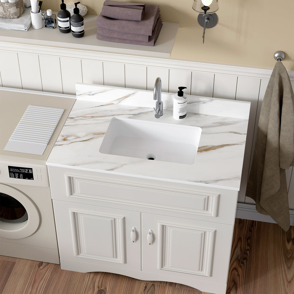 37 Inch Carrara Marble Vanity Top with Undermount Sink