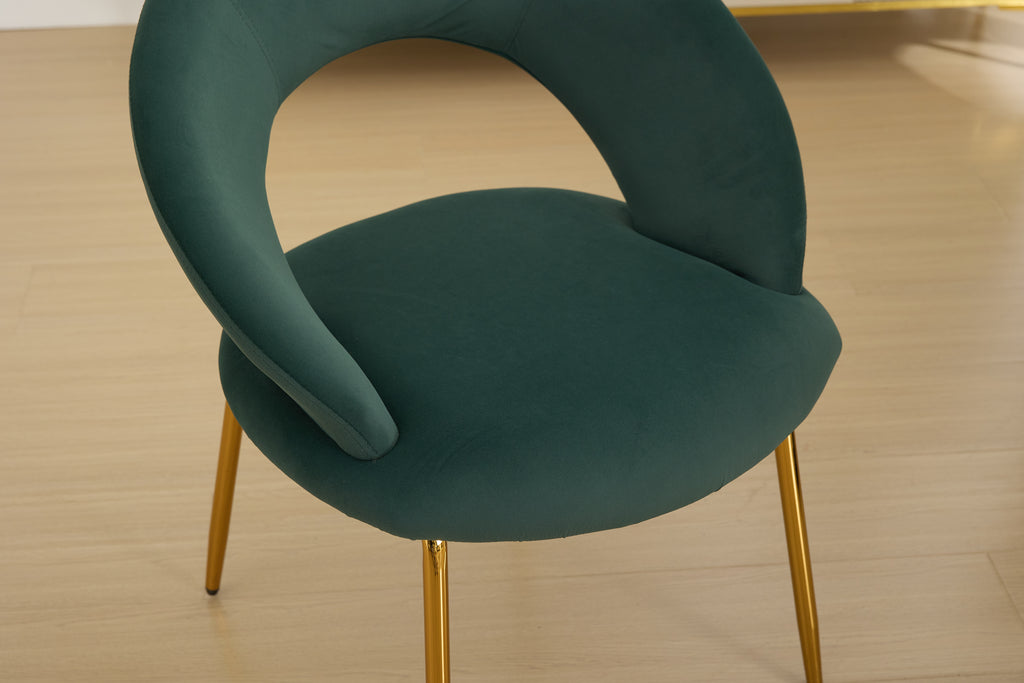 Velvet Fabric Dining Chairs With Curved Backrest and Golden Metal Legs