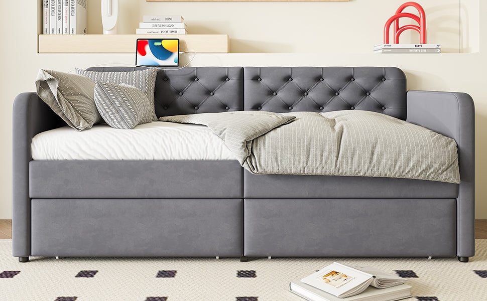 Twin Size Upholstered Daybed with Storage Drawers