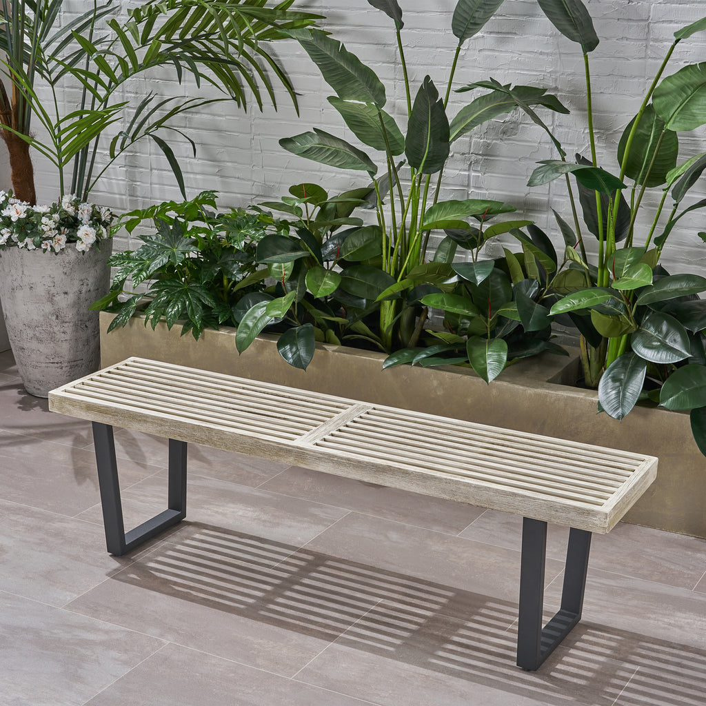 Metal/Solid Wood Outdoor Bench