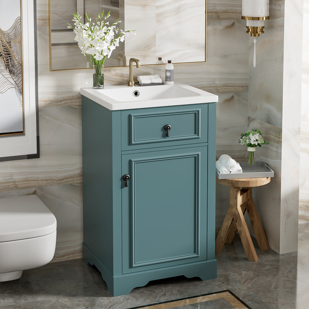 20-Inch Bathroom Vanity with Ceramic Sink, Soft Close Door & Storage Rack